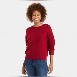 Knox Rose Women's Long Sleeve Crewneck Cut Out Pullover Sweater Rouge Red XL